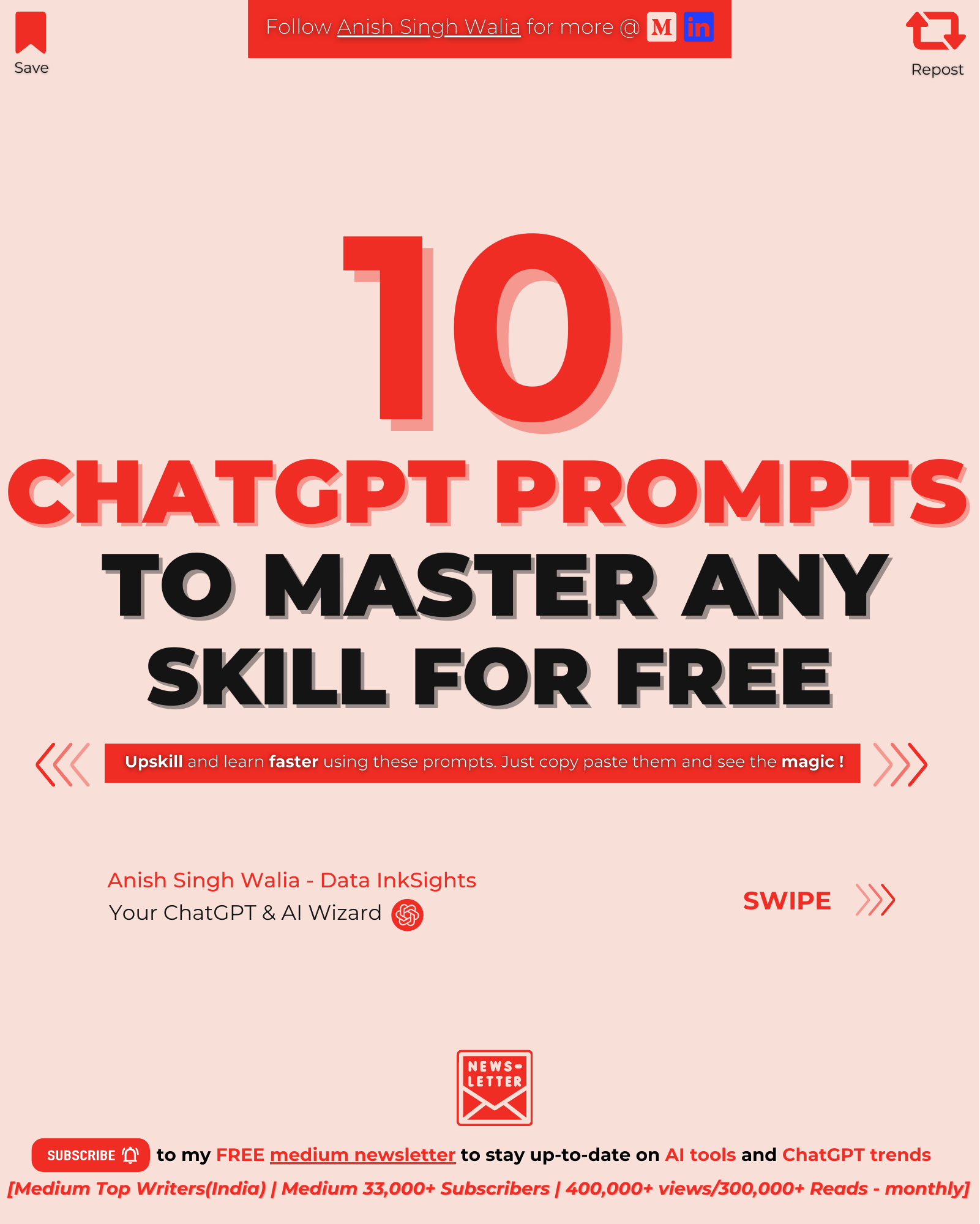 10 CHATGPT PROMPTS TO MASTER ANY SKILL FOR FREE